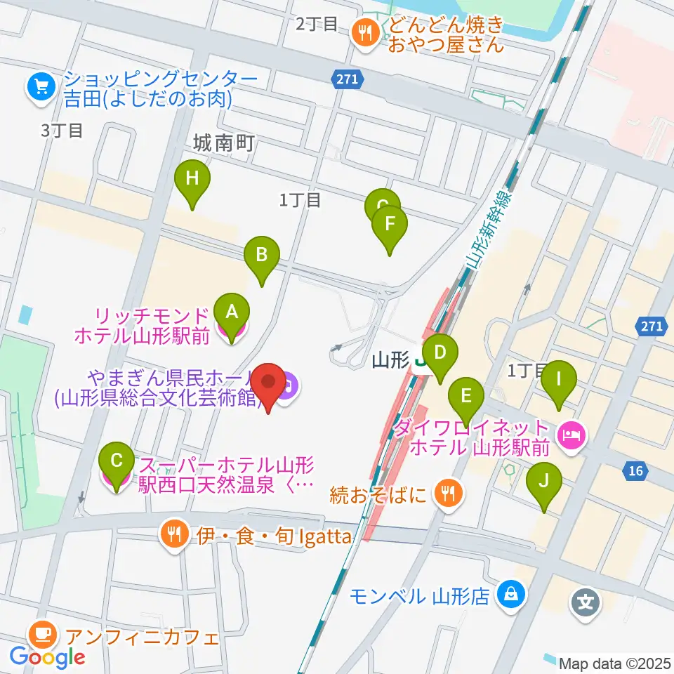 やまぎん県民ホール周辺のホテル一覧地図