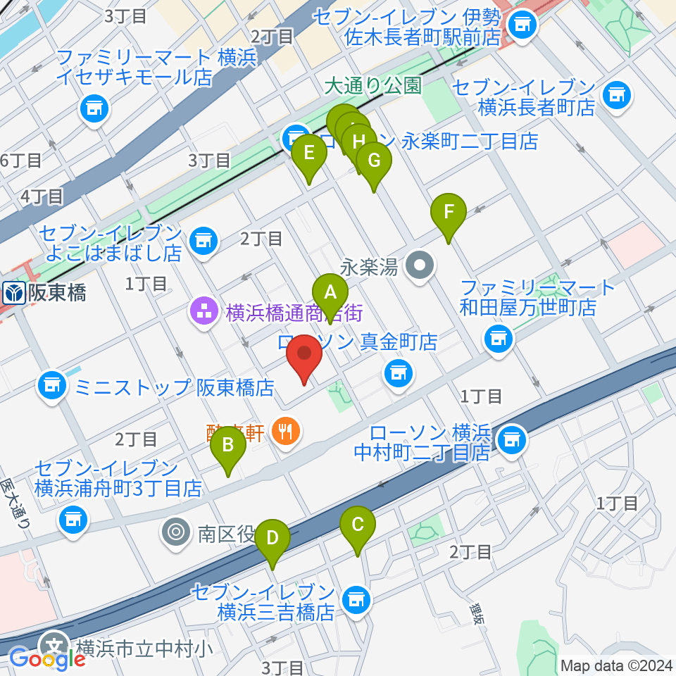 横浜橋スタジオ周辺のホテル一覧地図