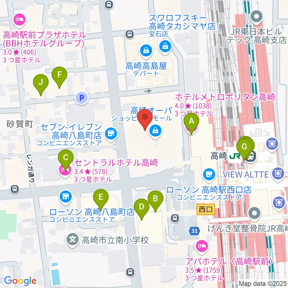 タワーレコード高崎オーパ店周辺のホテル一覧地図