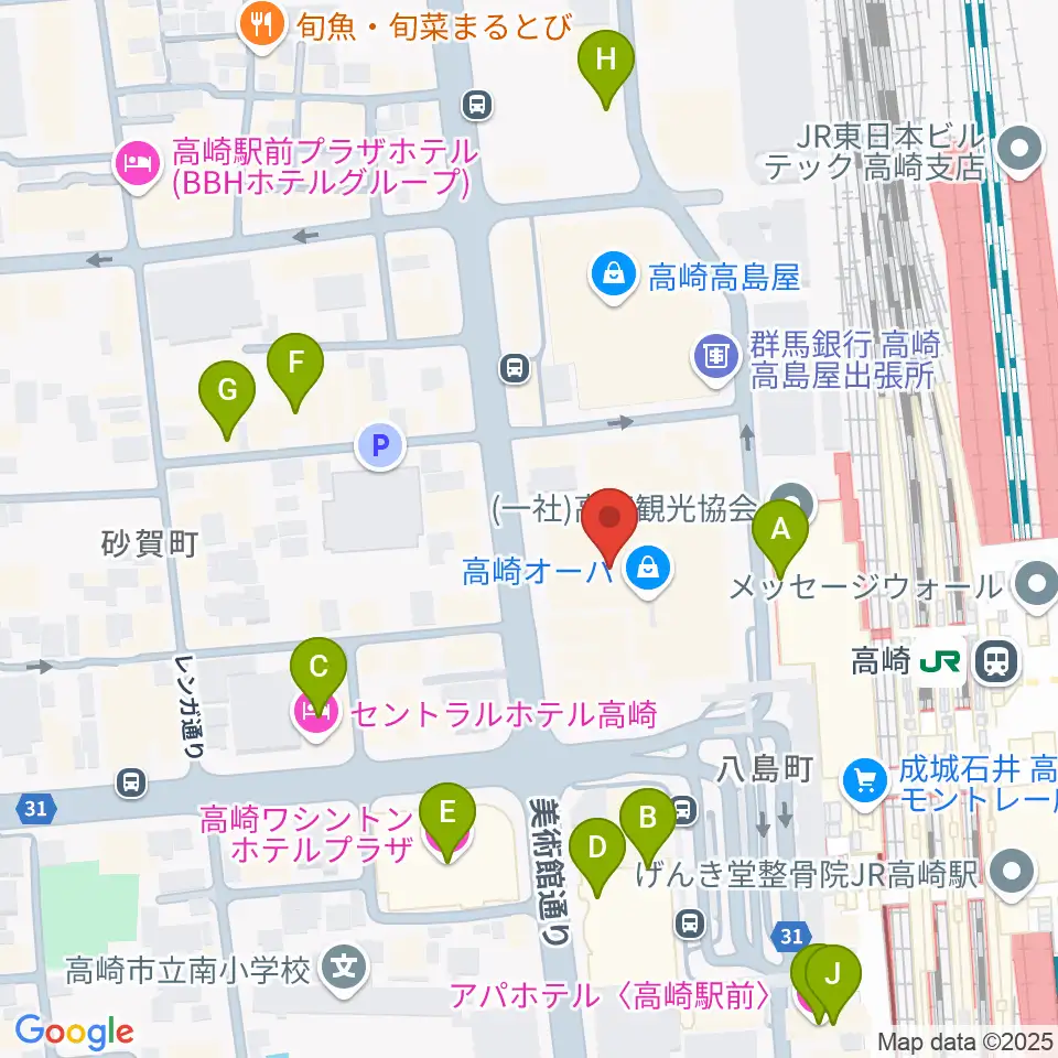 タワーレコード高崎オーパ店周辺のホテル一覧地図