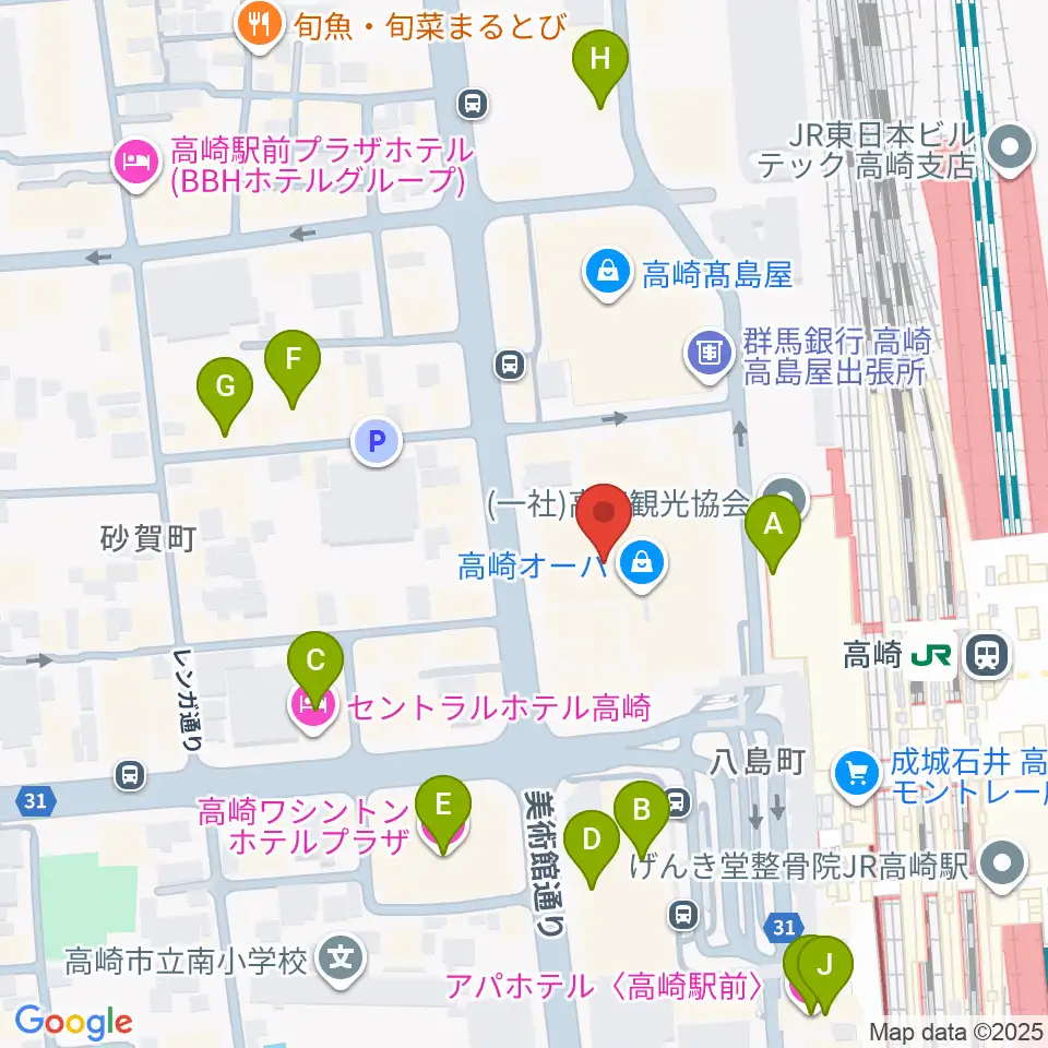 タワーレコード高崎オーパ店周辺のホテル一覧地図