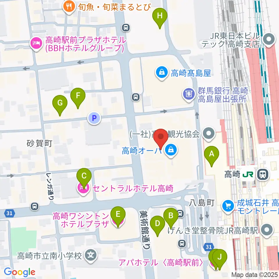 タワーレコード高崎オーパ店周辺のホテル一覧地図