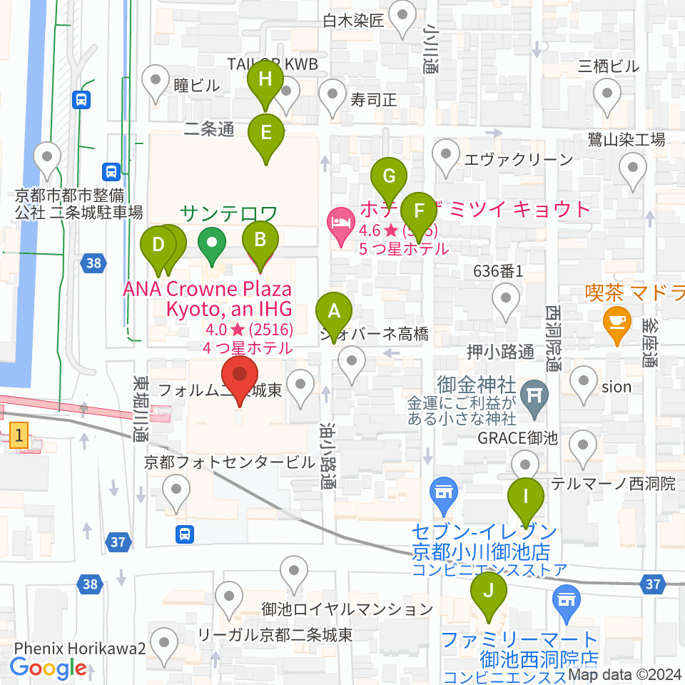京都堀川音楽高等学校 音楽ホール周辺のホテル一覧地図