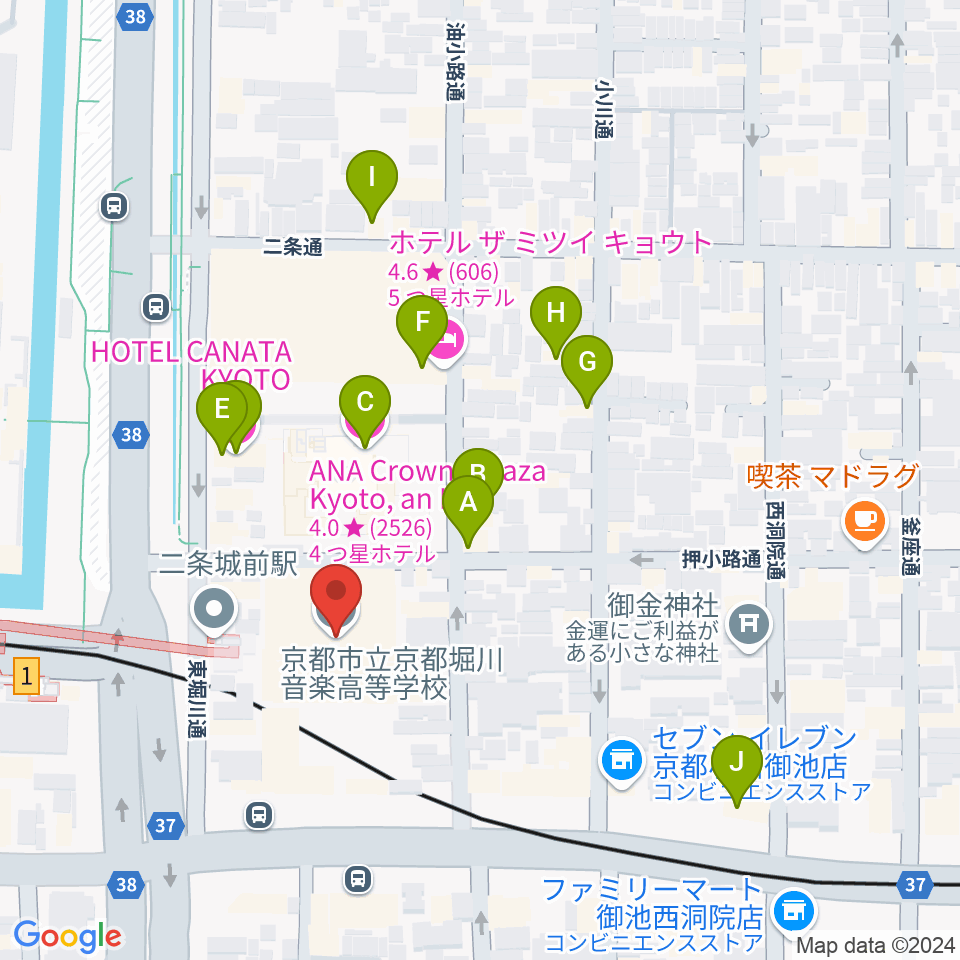 京都堀川音楽高等学校 音楽ホール周辺のホテル一覧地図