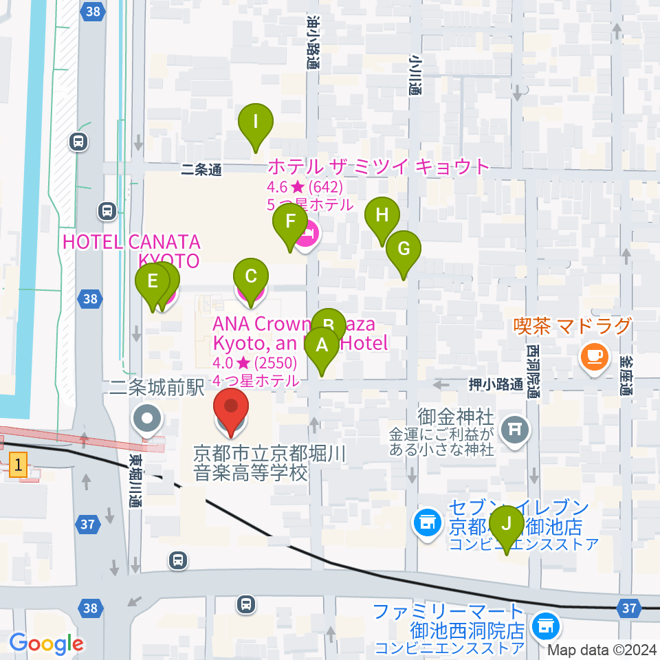 京都堀川音楽高等学校 音楽ホール周辺のホテル一覧地図