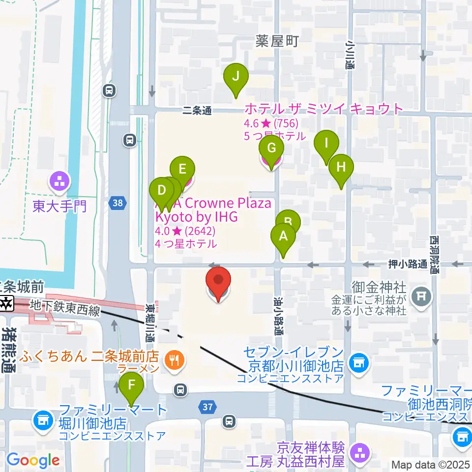 京都堀川音楽高等学校 音楽ホール周辺のホテル一覧地図