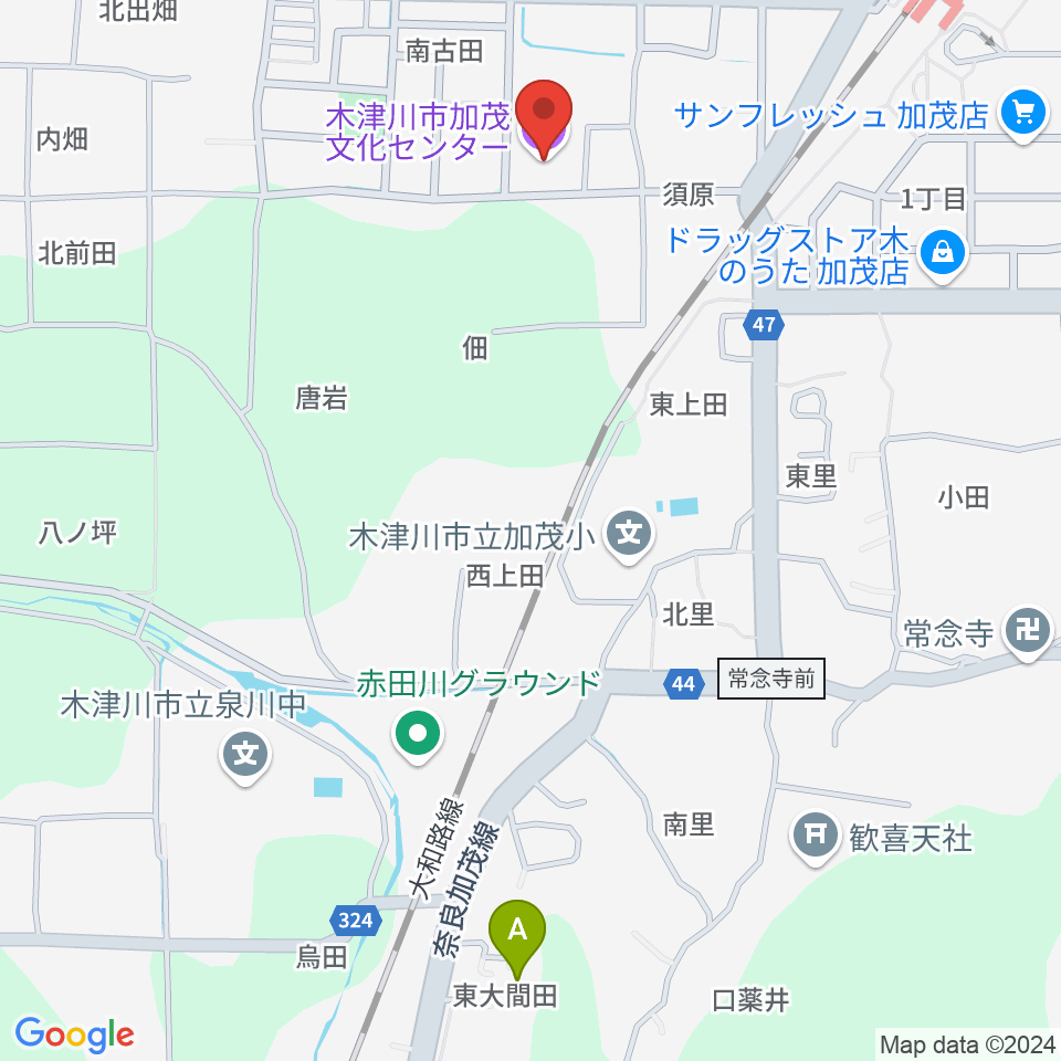 木津川市加茂文化センター あじさいホール周辺のホテル一覧地図