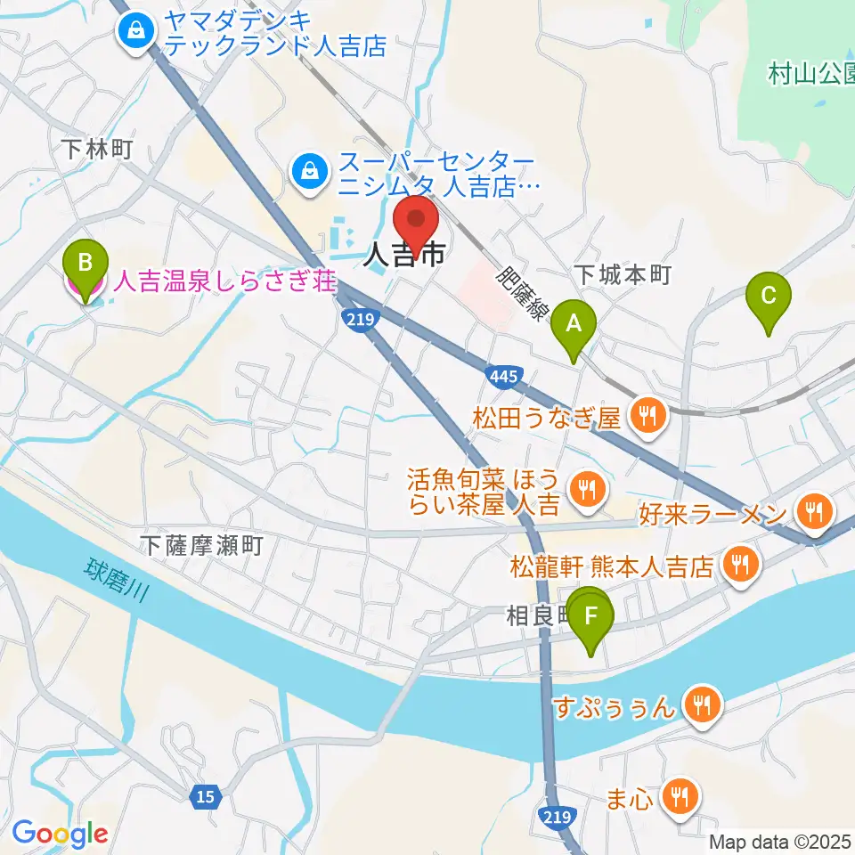 人吉市カルチャーパレス周辺のホテル一覧地図