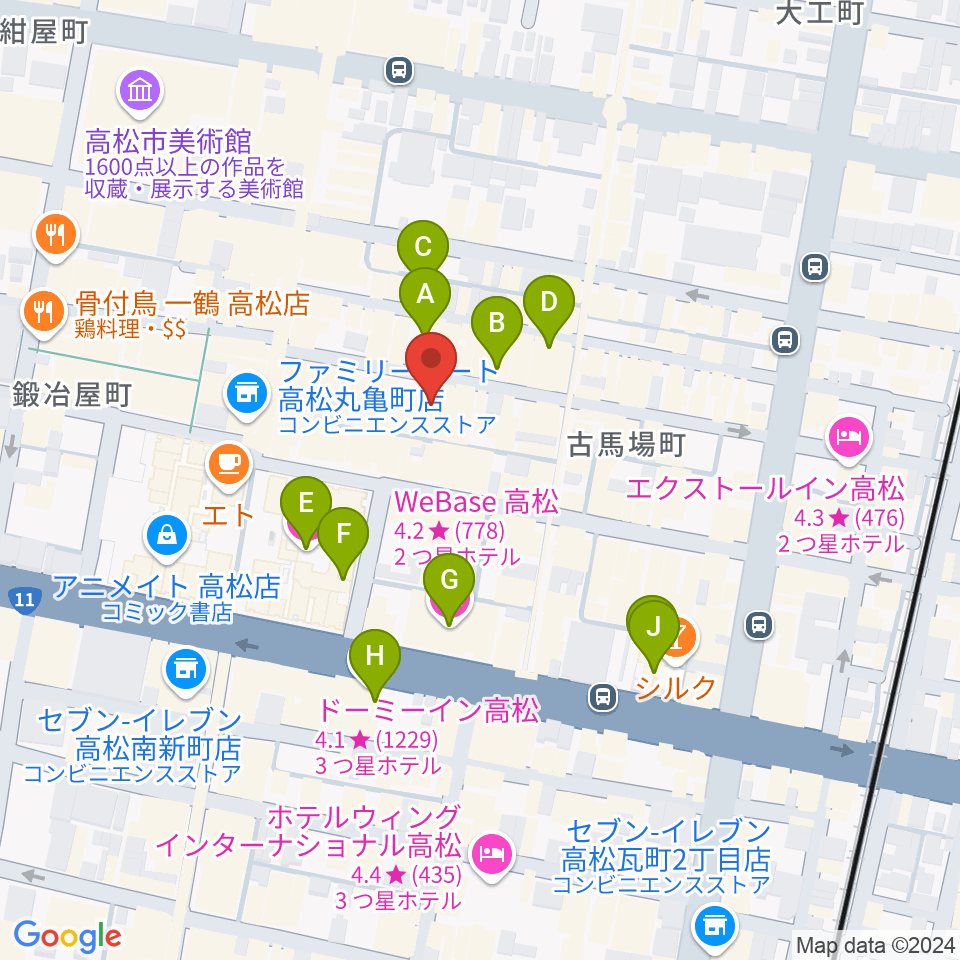 高松ビートルズ周辺のホテル一覧地図