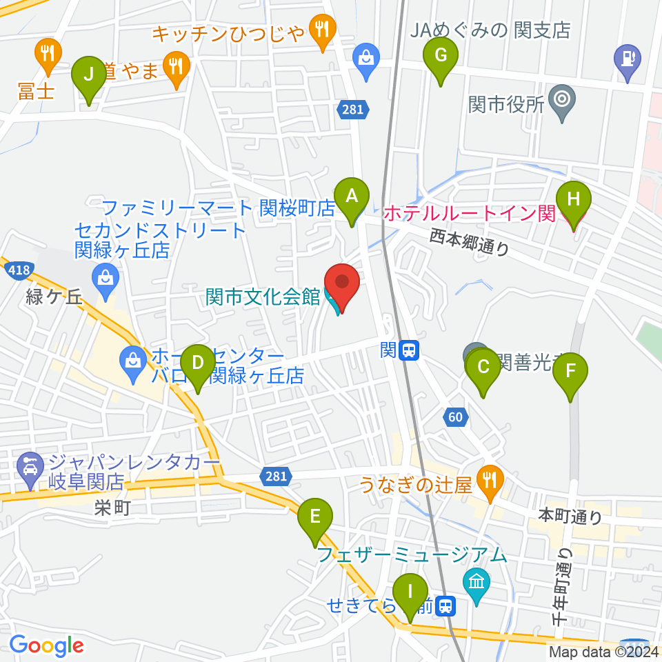 関市文化会館周辺のホテル一覧地図