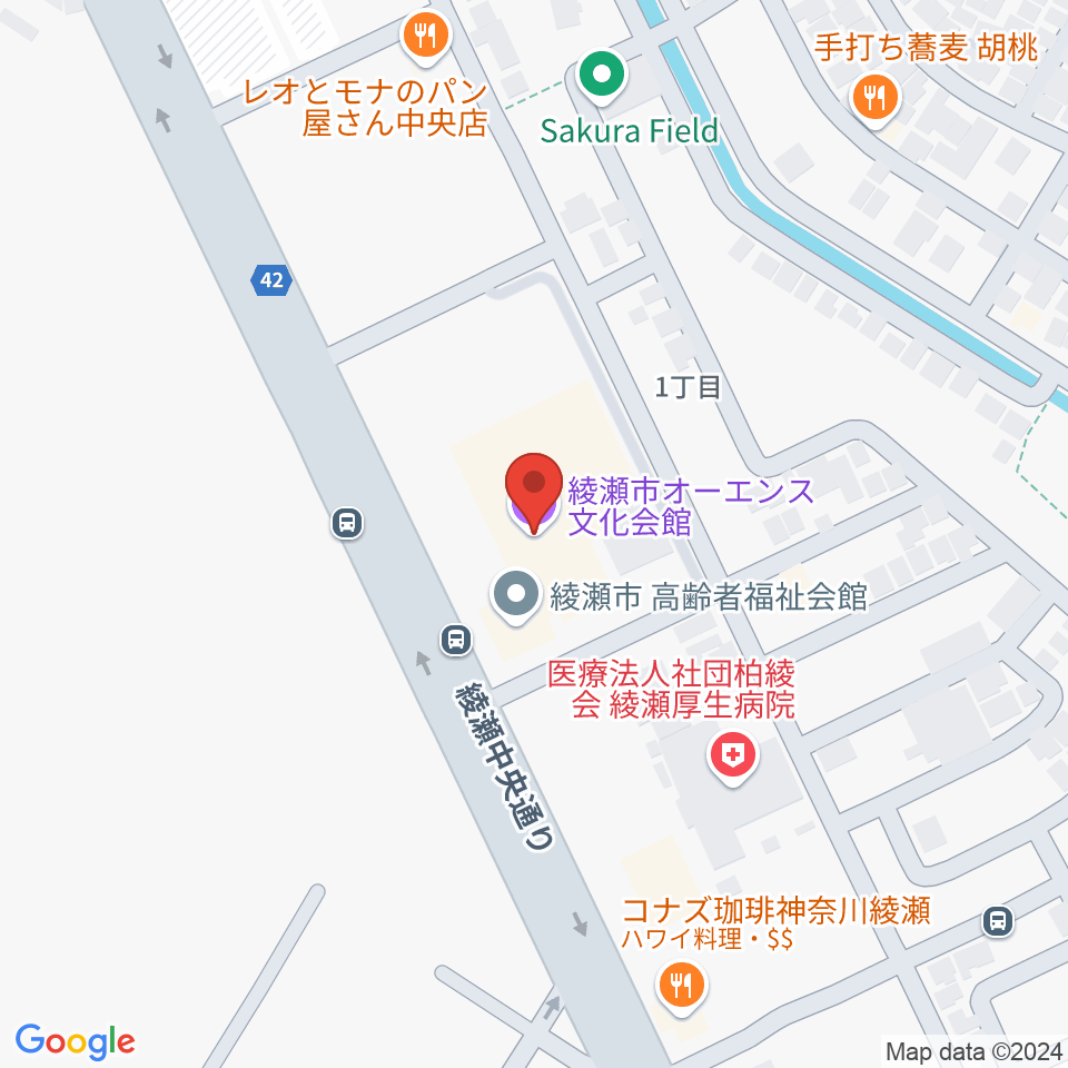 綾瀬市オーエンス文化会館周辺のホテル一覧地図