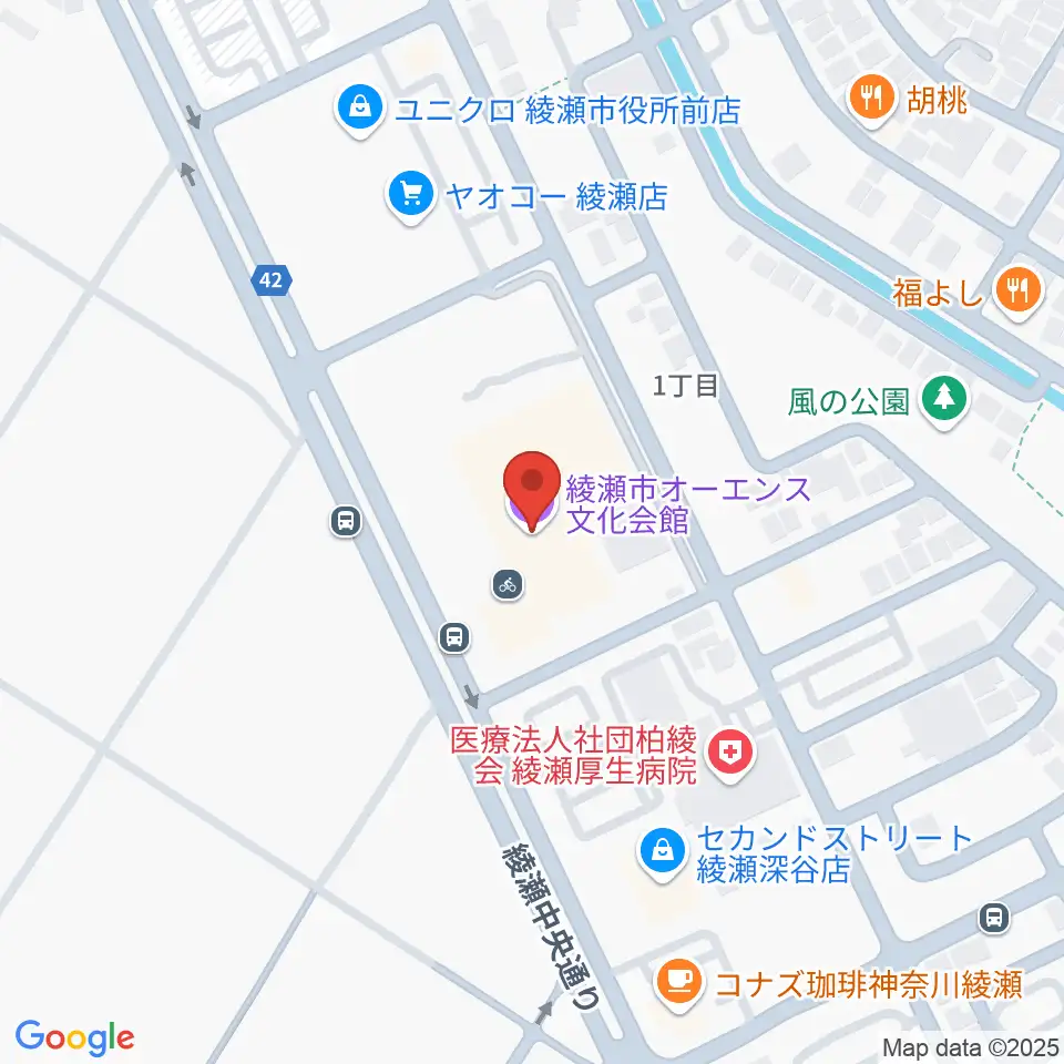 綾瀬市オーエンス文化会館周辺のホテル一覧地図