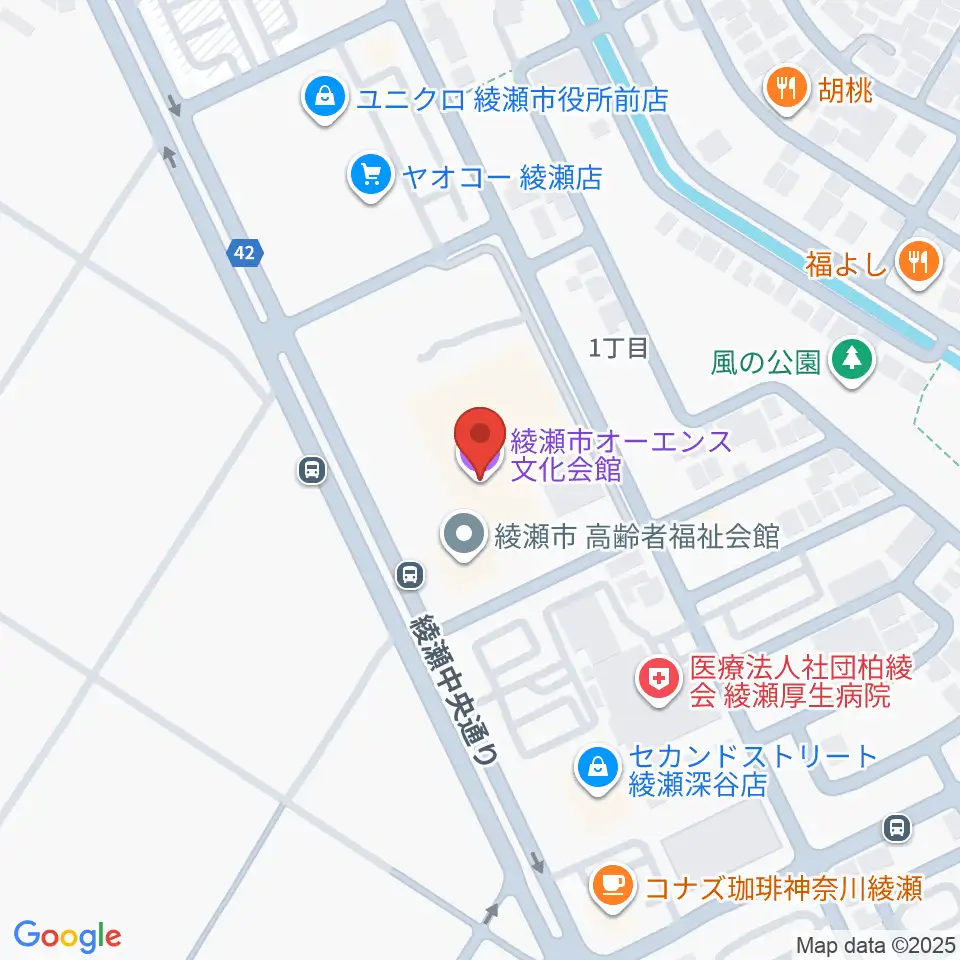 綾瀬市オーエンス文化会館周辺のホテル一覧地図