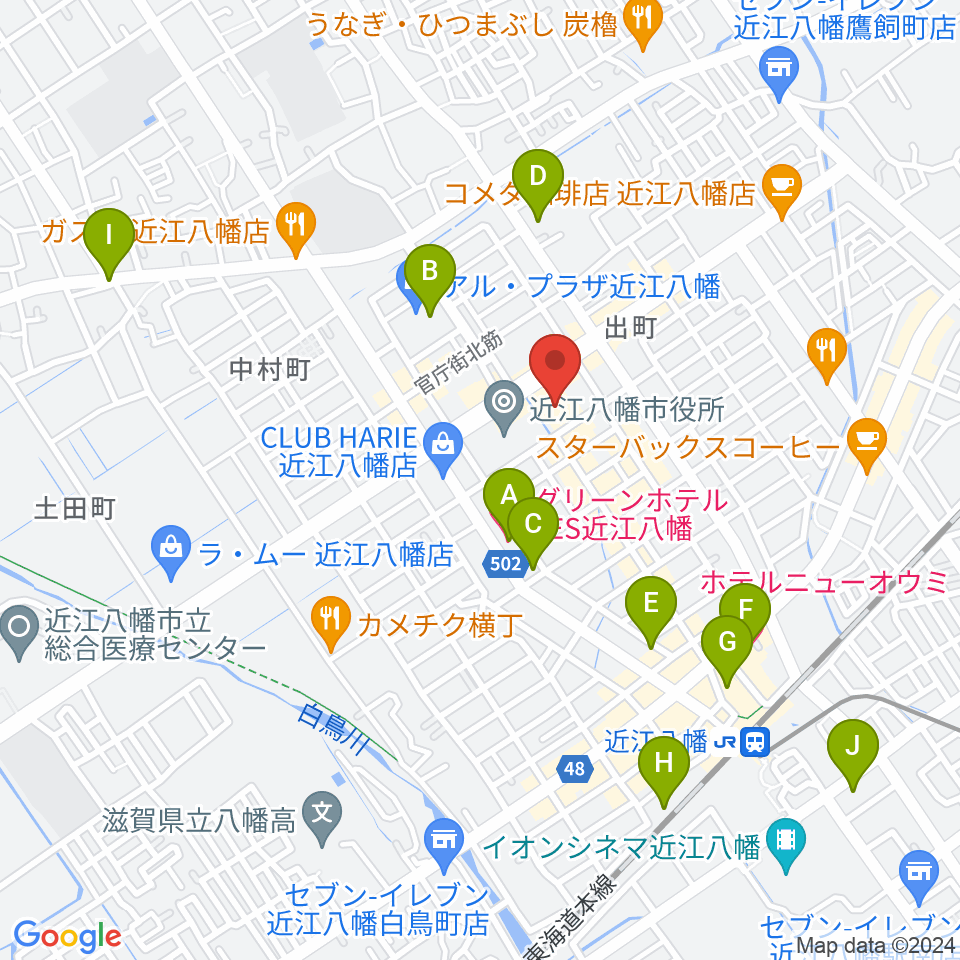 近江八幡市文化会館周辺のホテル一覧地図
