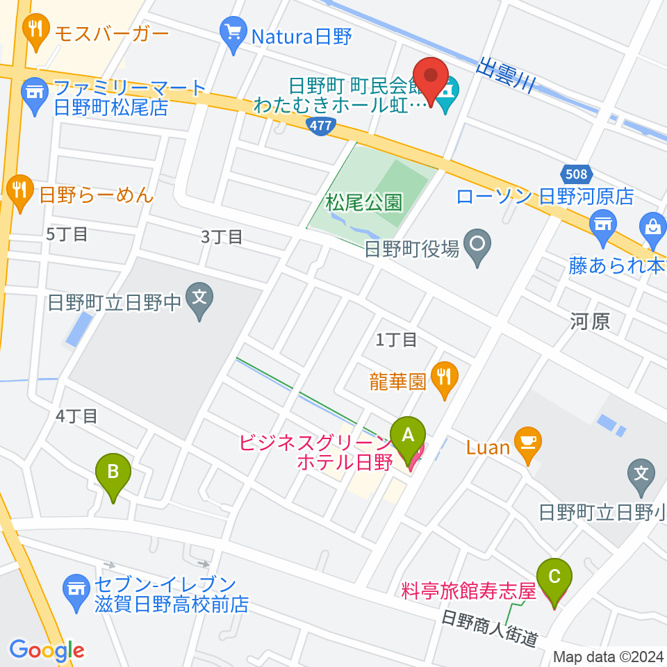 日野町町民会館わたむきホール虹周辺のホテル一覧地図