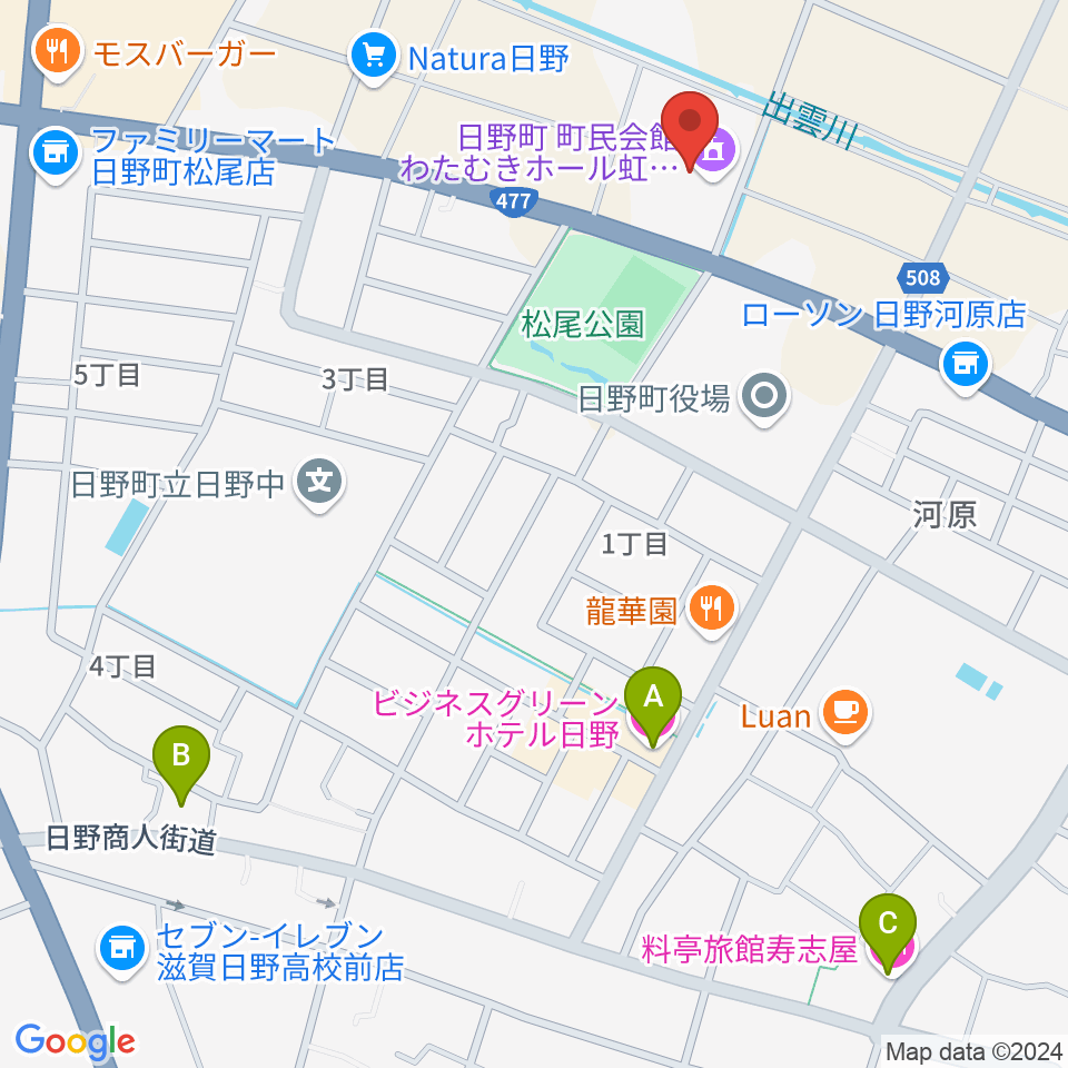 日野町町民会館わたむきホール虹周辺のホテル一覧地図