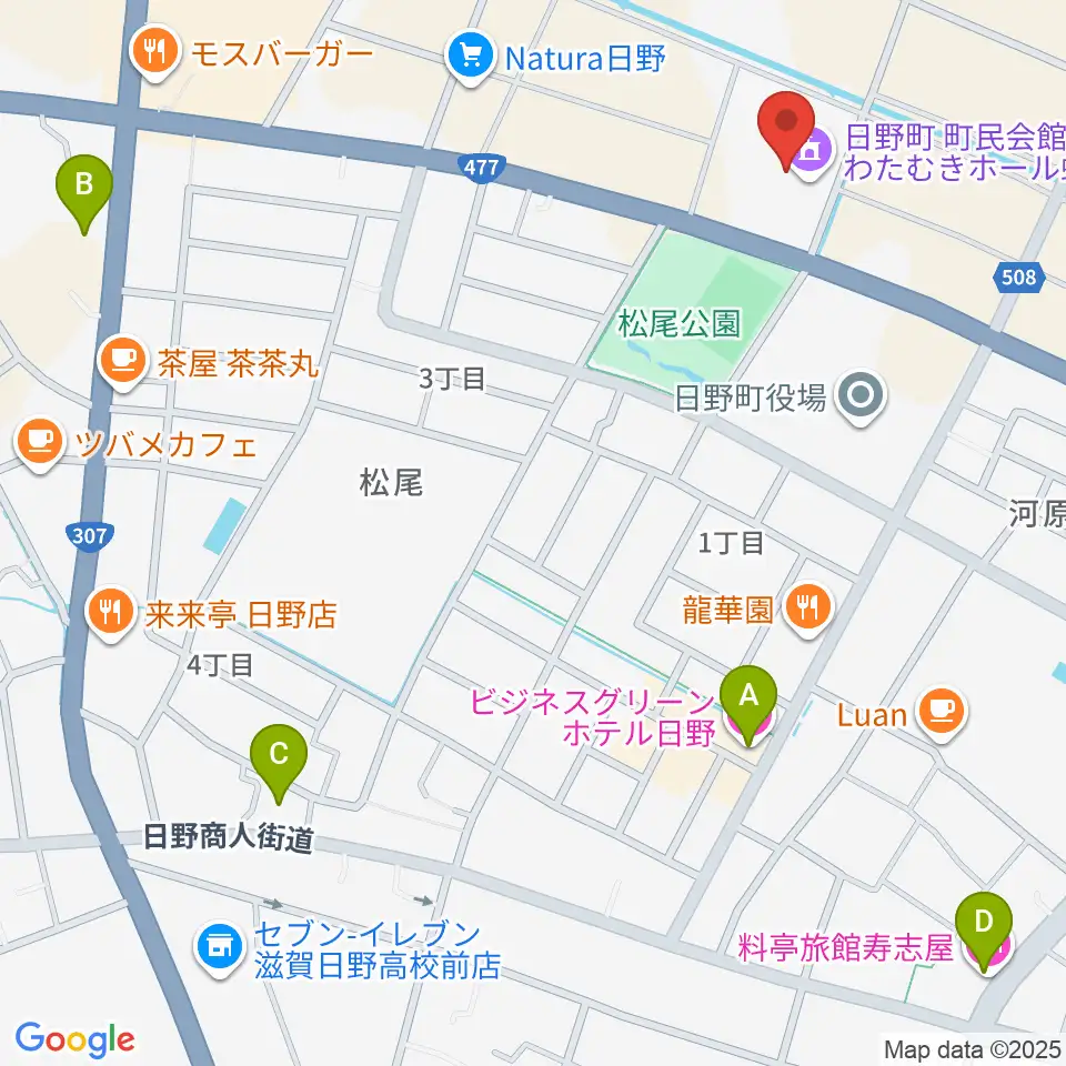 日野町町民会館わたむきホール虹周辺のホテル一覧地図