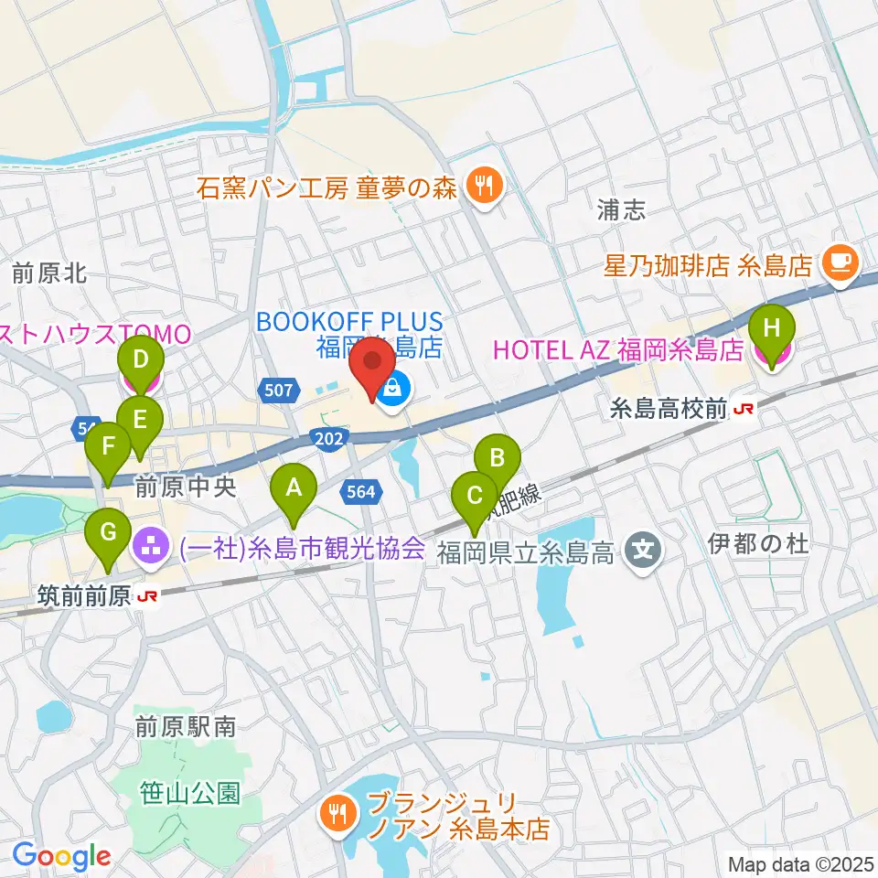 伊都文化会館周辺のホテル一覧地図