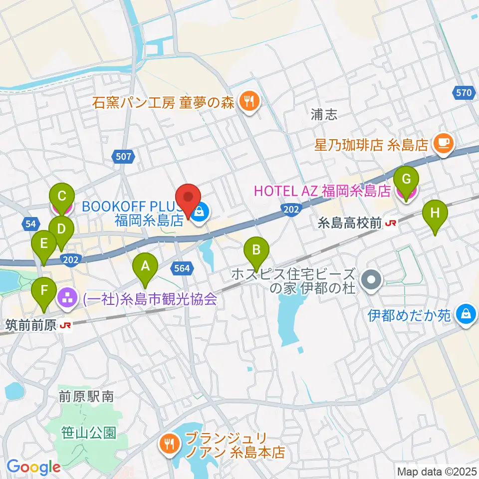 伊都文化会館周辺のホテル一覧地図