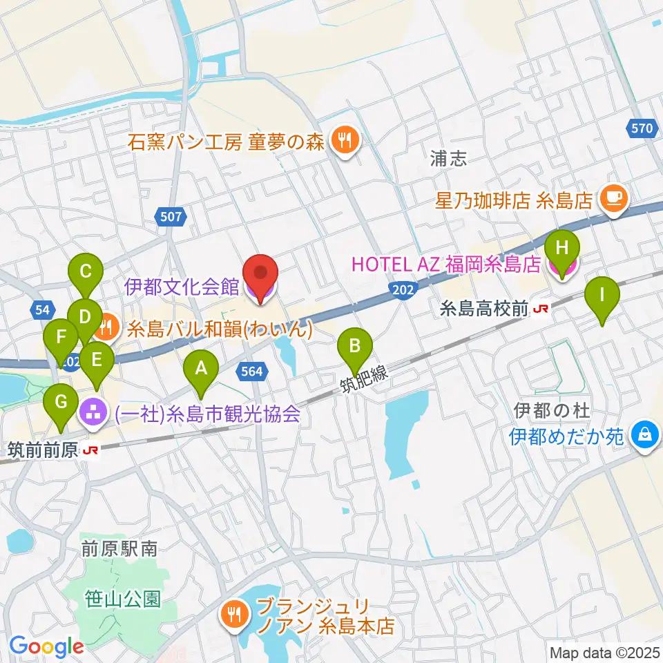 伊都文化会館周辺のホテル一覧地図
