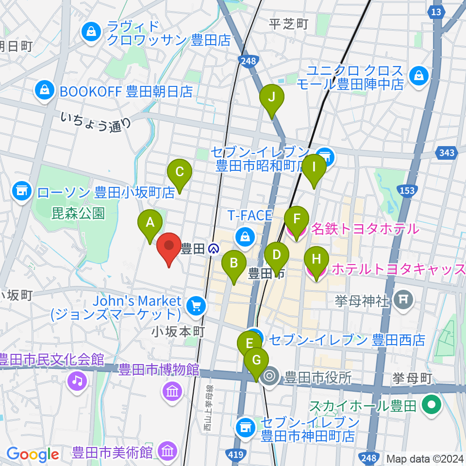 豊田産業文化センター周辺のホテル一覧地図