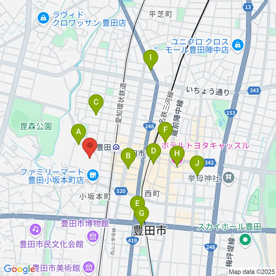 豊田産業文化センター周辺のホテル一覧地図