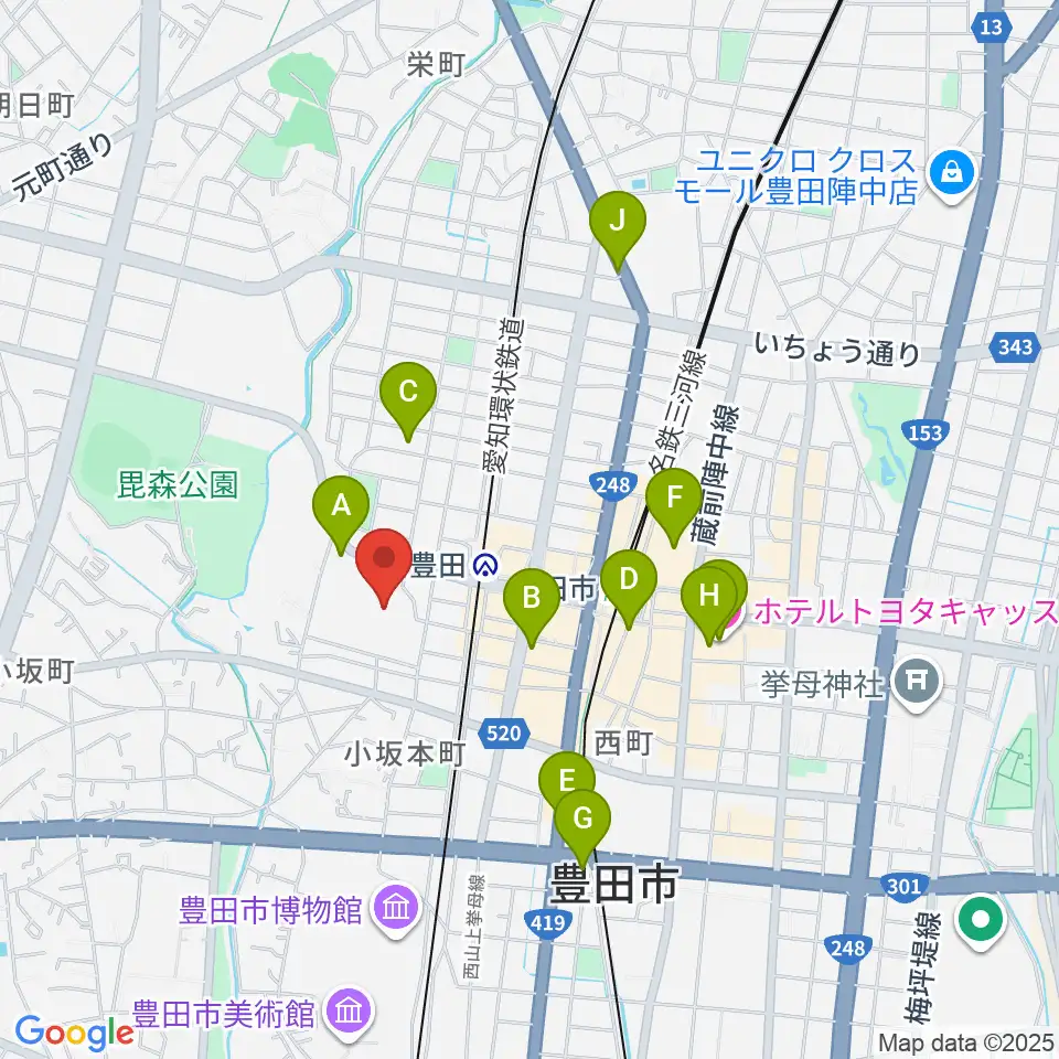 豊田産業文化センター周辺のホテル一覧地図