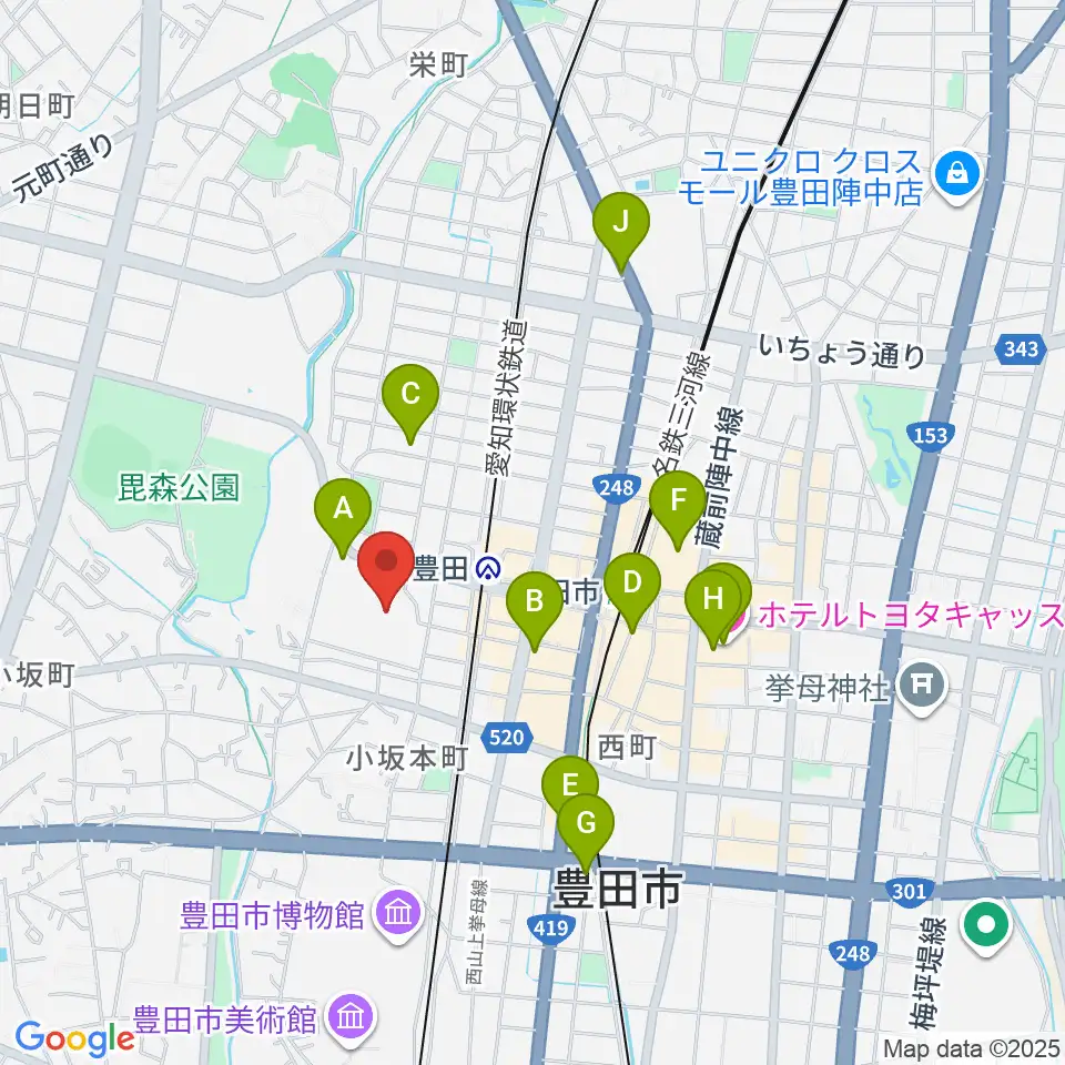 豊田産業文化センター周辺のホテル一覧地図
