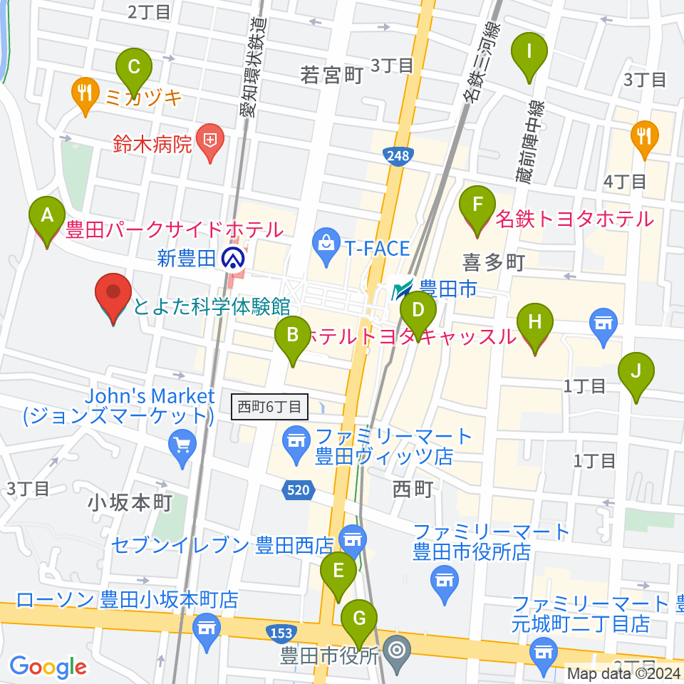 とよた科学体験館周辺のホテル一覧地図