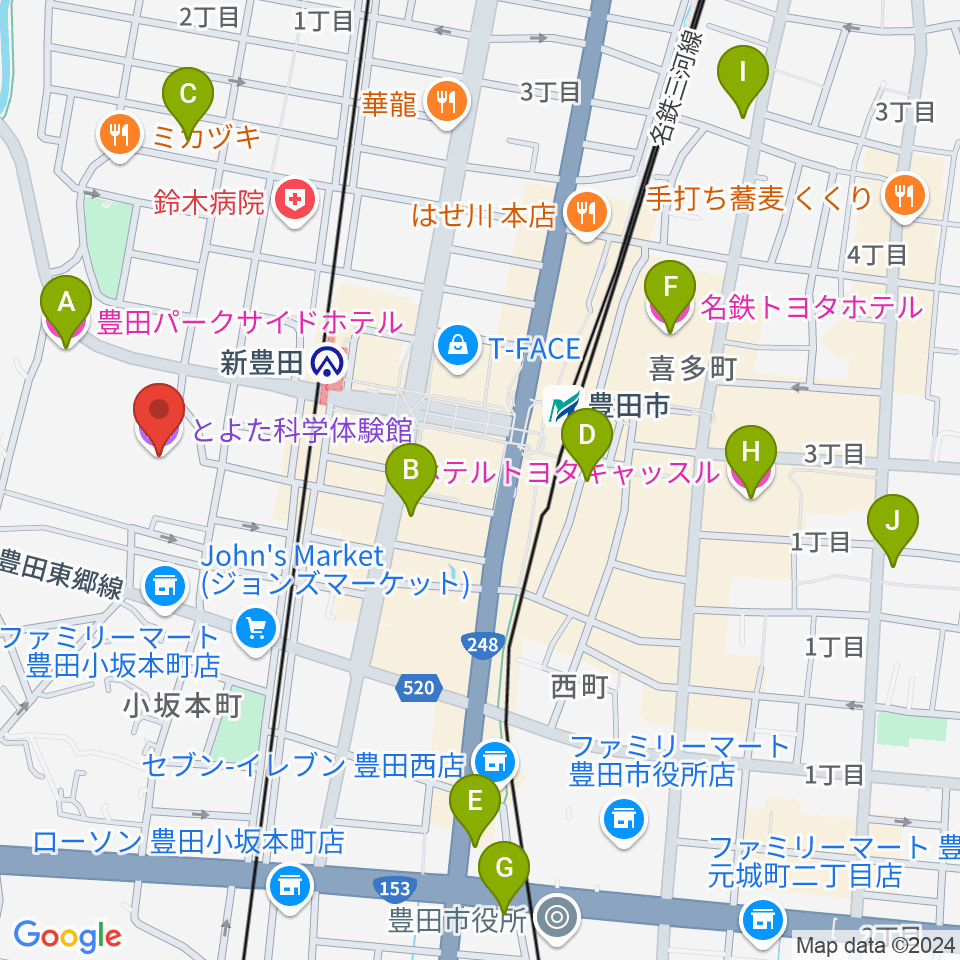 とよた科学体験館周辺のホテル一覧地図