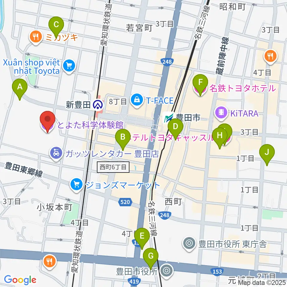 とよた科学体験館周辺のホテル一覧地図