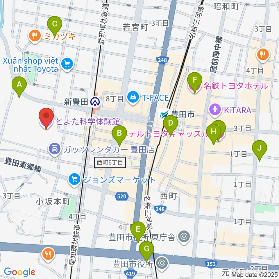 とよた科学体験館周辺のホテル一覧地図