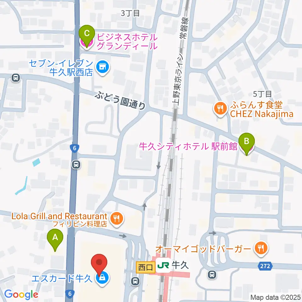 牛久市エスカード生涯学習センター周辺のホテル一覧地図