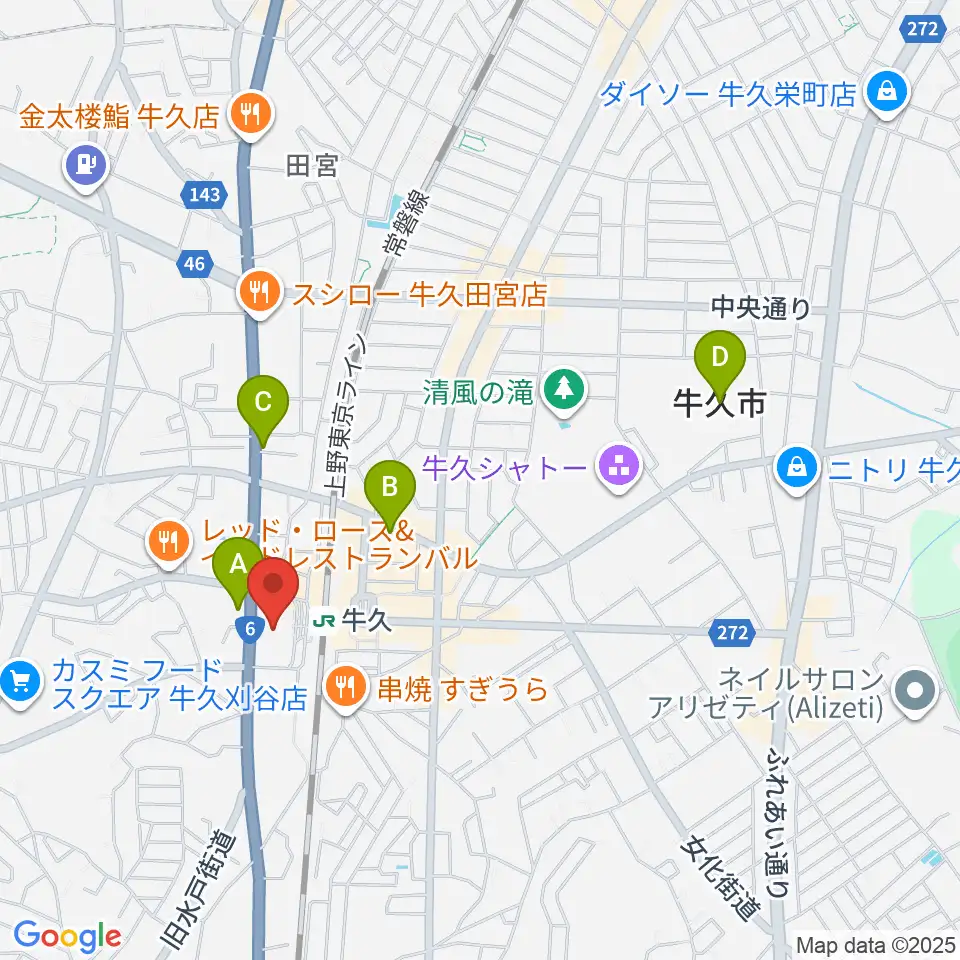 牛久市エスカード生涯学習センター周辺のホテル一覧地図