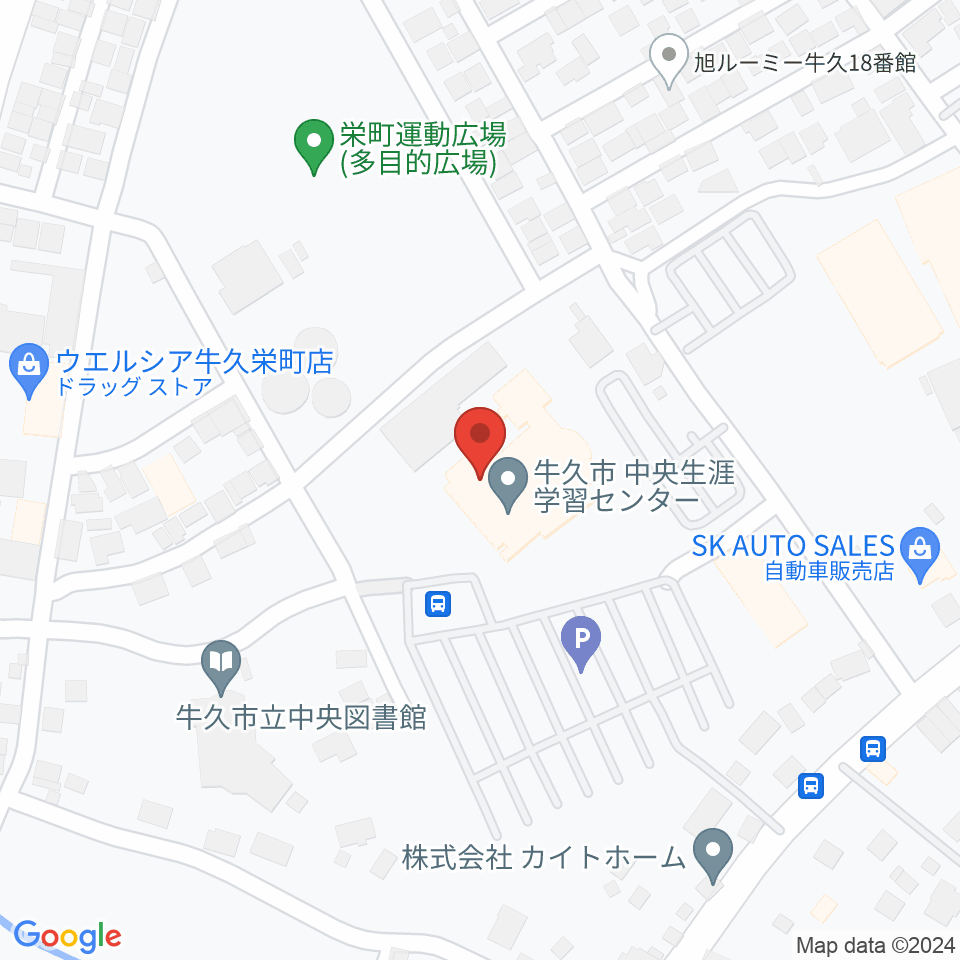 牛久市中央生涯学習センター周辺のホテル一覧地図