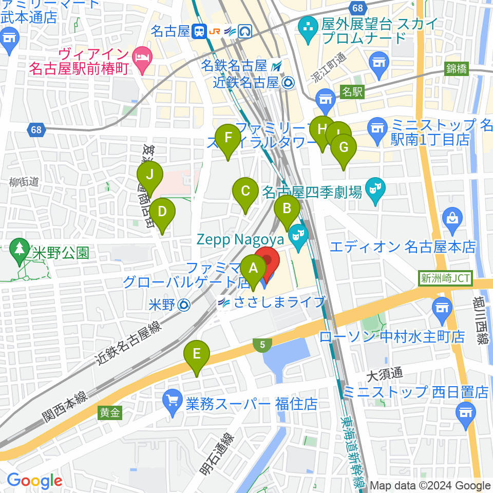 音楽天国 名古屋ささしまライブ店周辺のホテル一覧地図