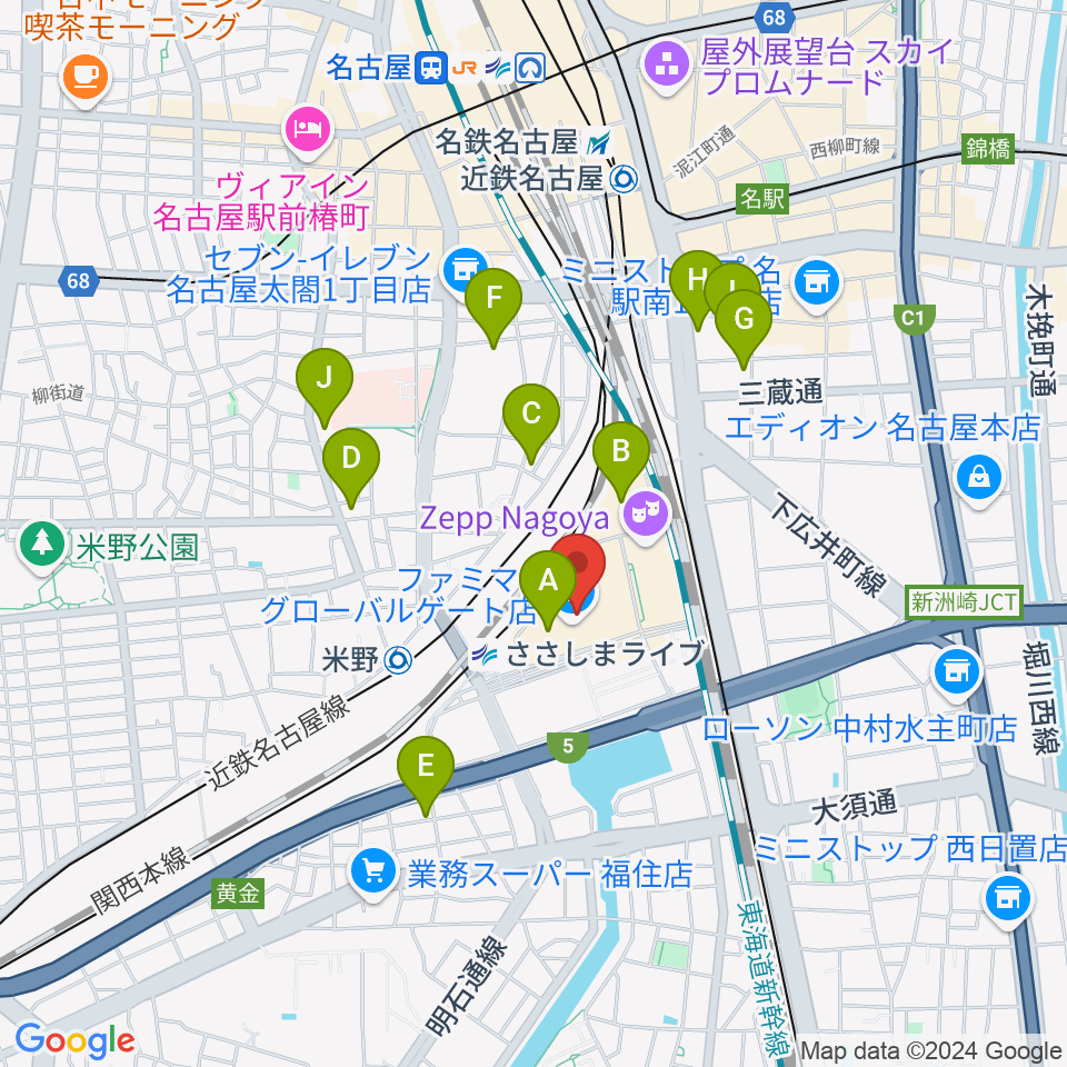 音楽天国 名古屋ささしまライブ店周辺のホテル一覧地図