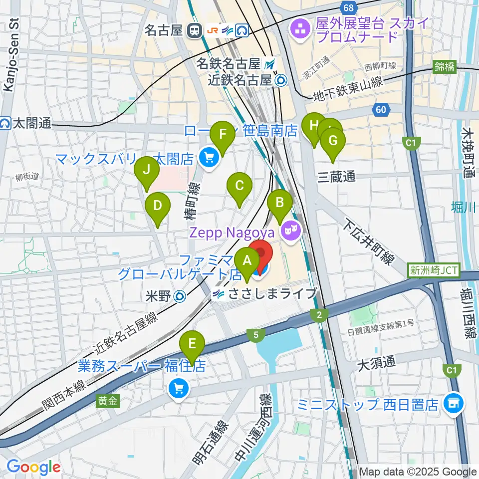 音楽天国 名古屋ささしまライブ店周辺のホテル一覧地図