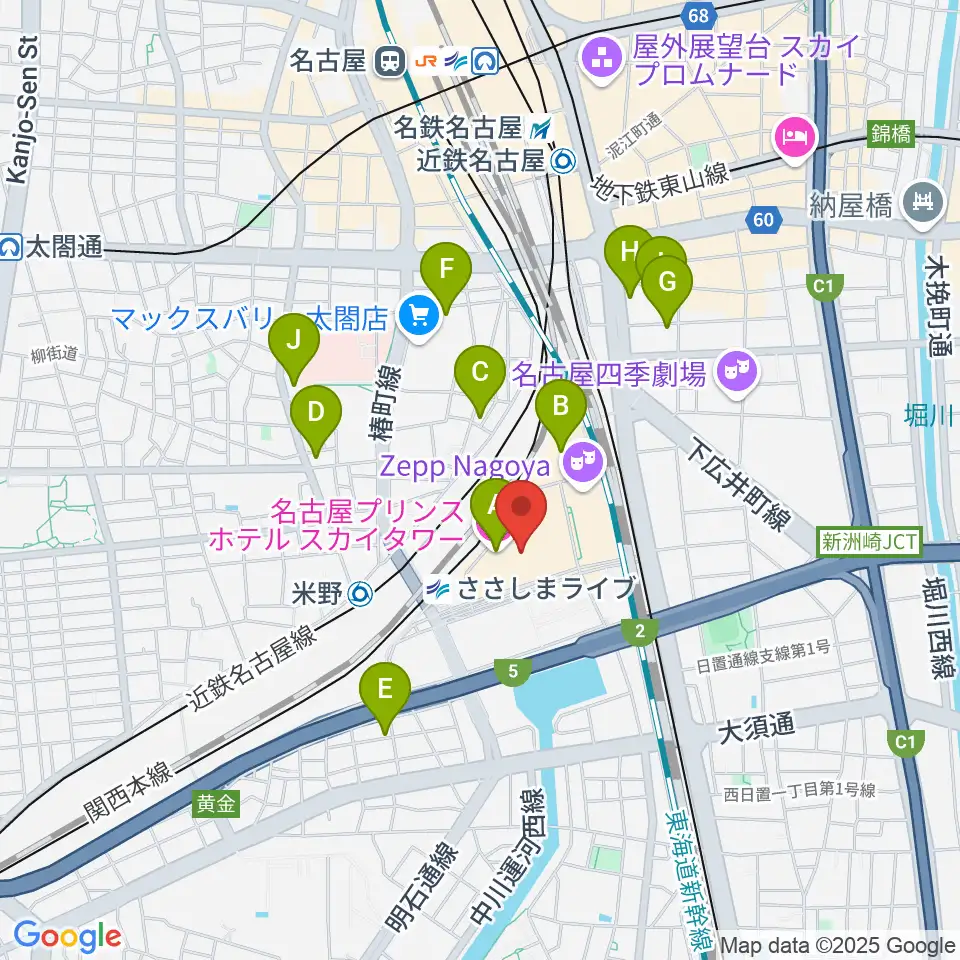音楽天国 名古屋ささしまライブ店周辺のホテル一覧地図