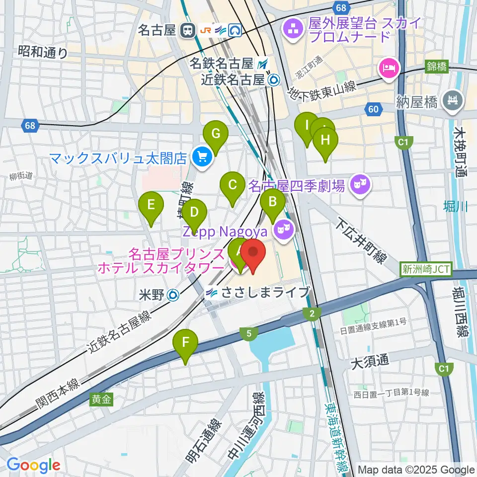 音楽天国 名古屋ささしまライブ店周辺のホテル一覧地図