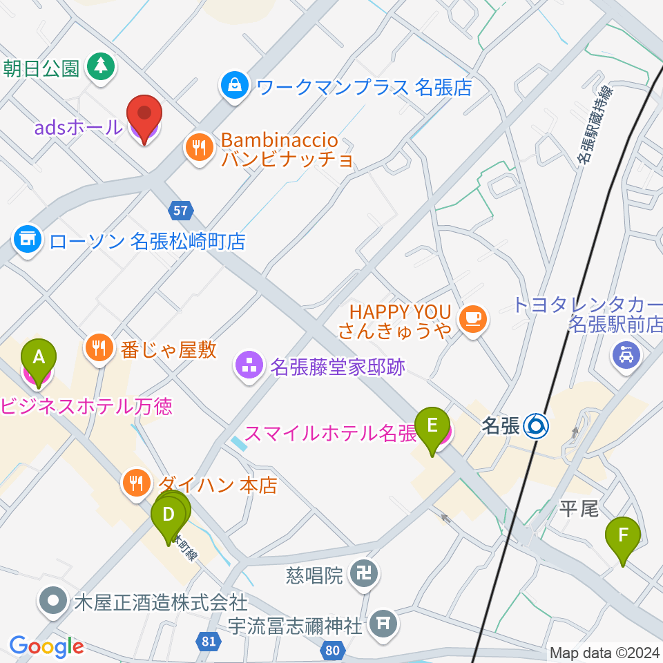 adsホール周辺のホテル一覧地図