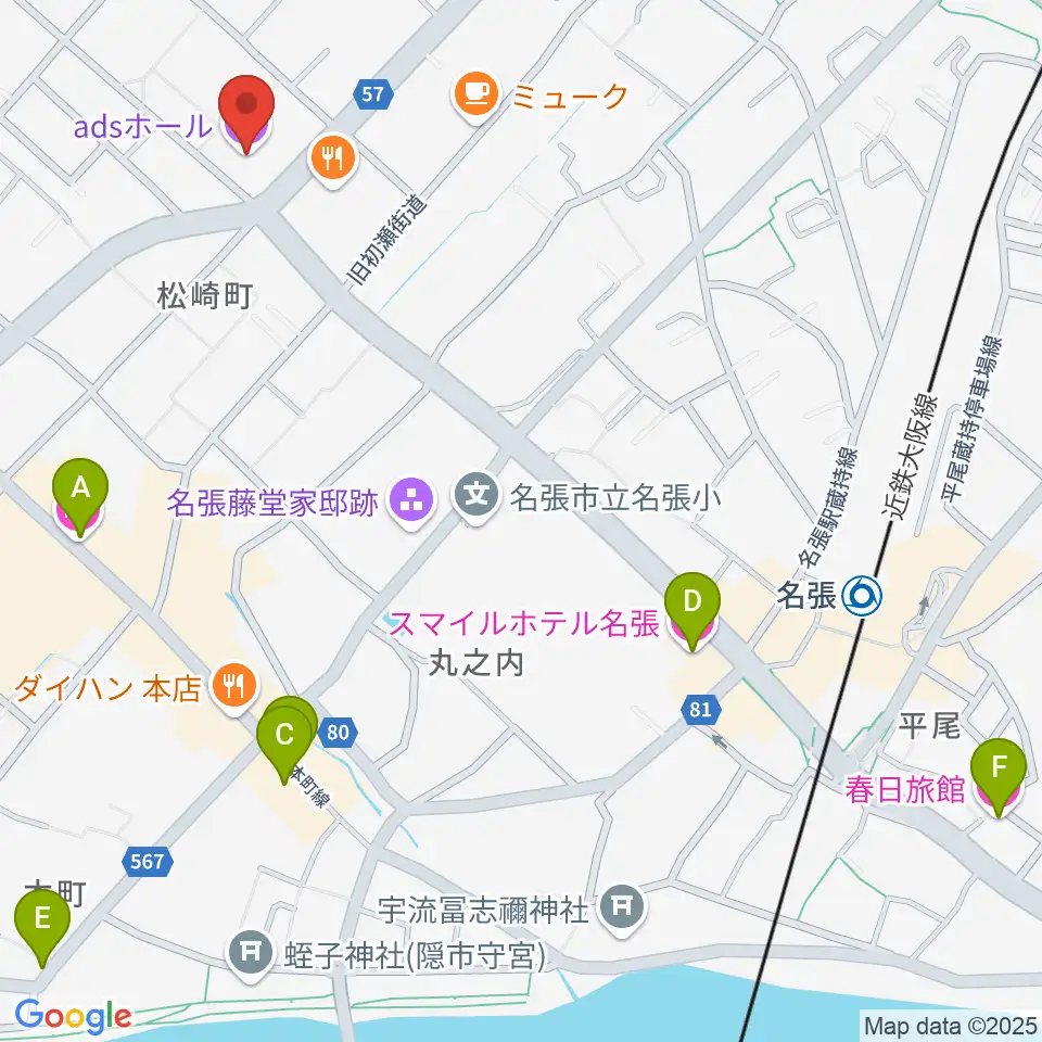 adsホール周辺のホテル一覧地図