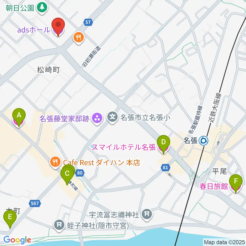 adsホール周辺のホテル一覧地図