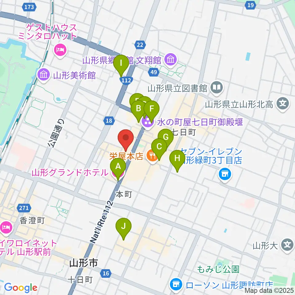 山形市中央公民館ホール周辺のホテル一覧地図