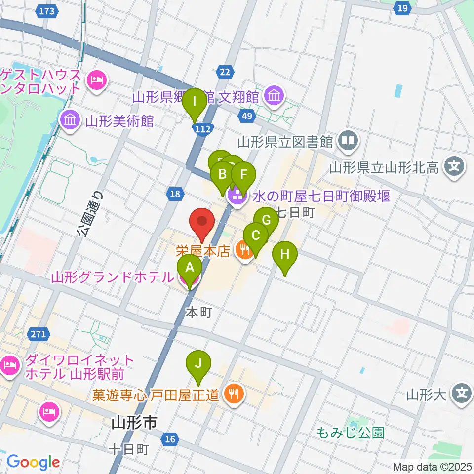 山形市中央公民館ホール周辺のホテル一覧地図