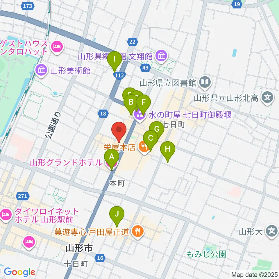 山形市中央公民館ホール周辺のホテル一覧地図
