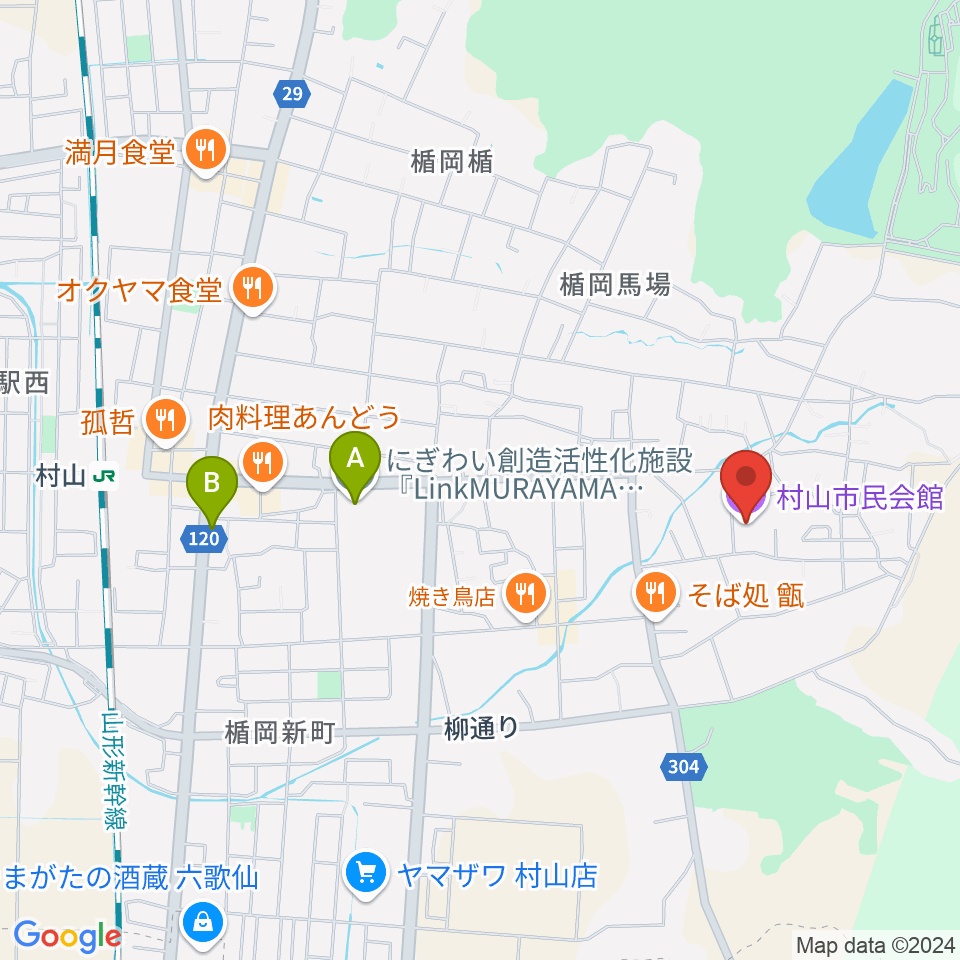 村山市民会館周辺のホテル一覧地図