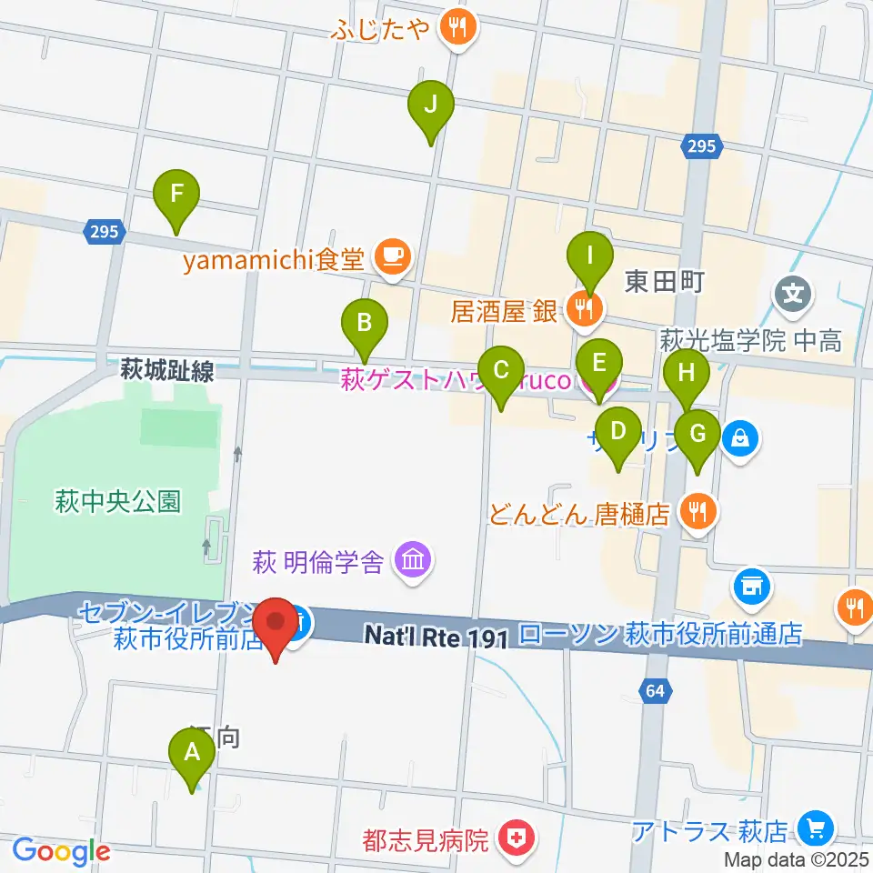 萩市民館周辺のホテル一覧地図