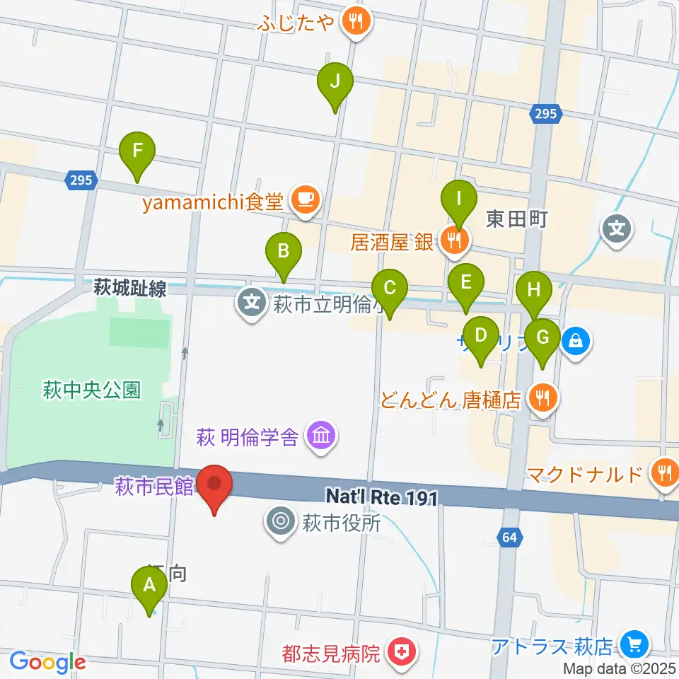 萩市民館周辺のホテル一覧地図