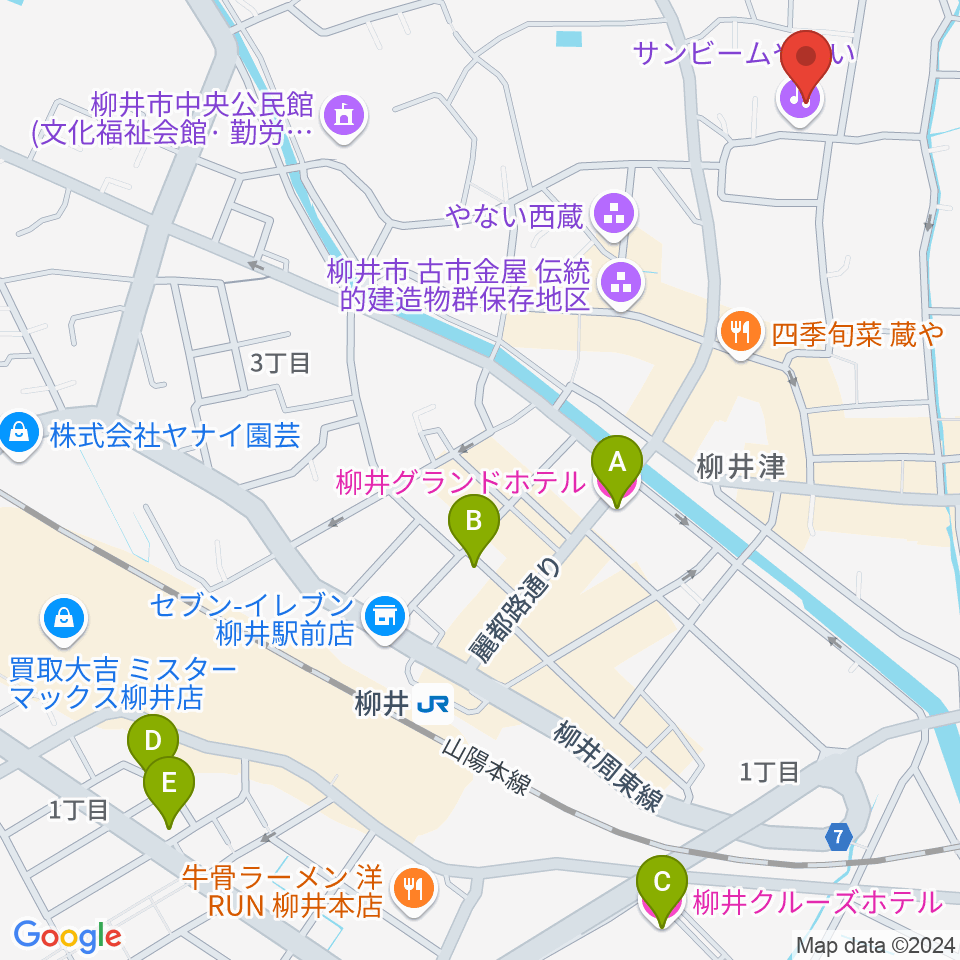 サンビームやない周辺のホテル一覧地図